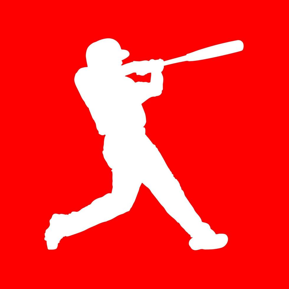 Vector Silhouette Baseball Player Isolated Red Background