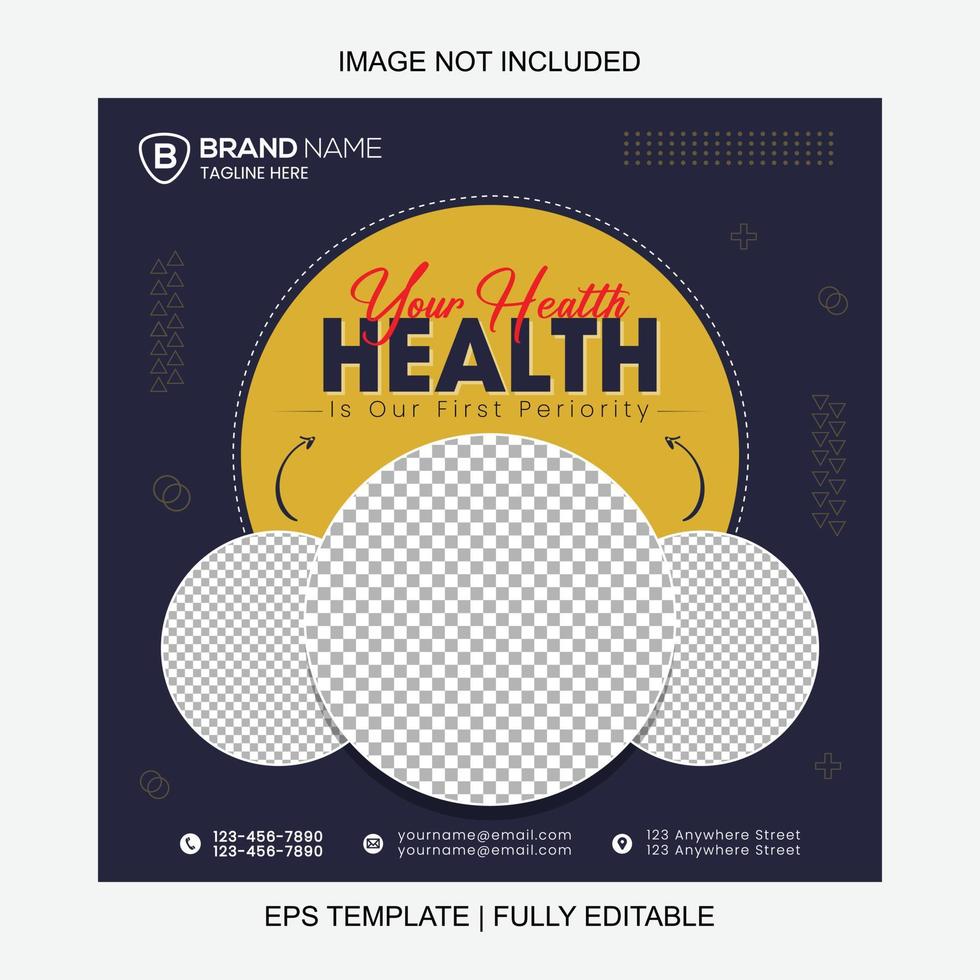 Health and Medical Banner For Social Media Post Template Design vector