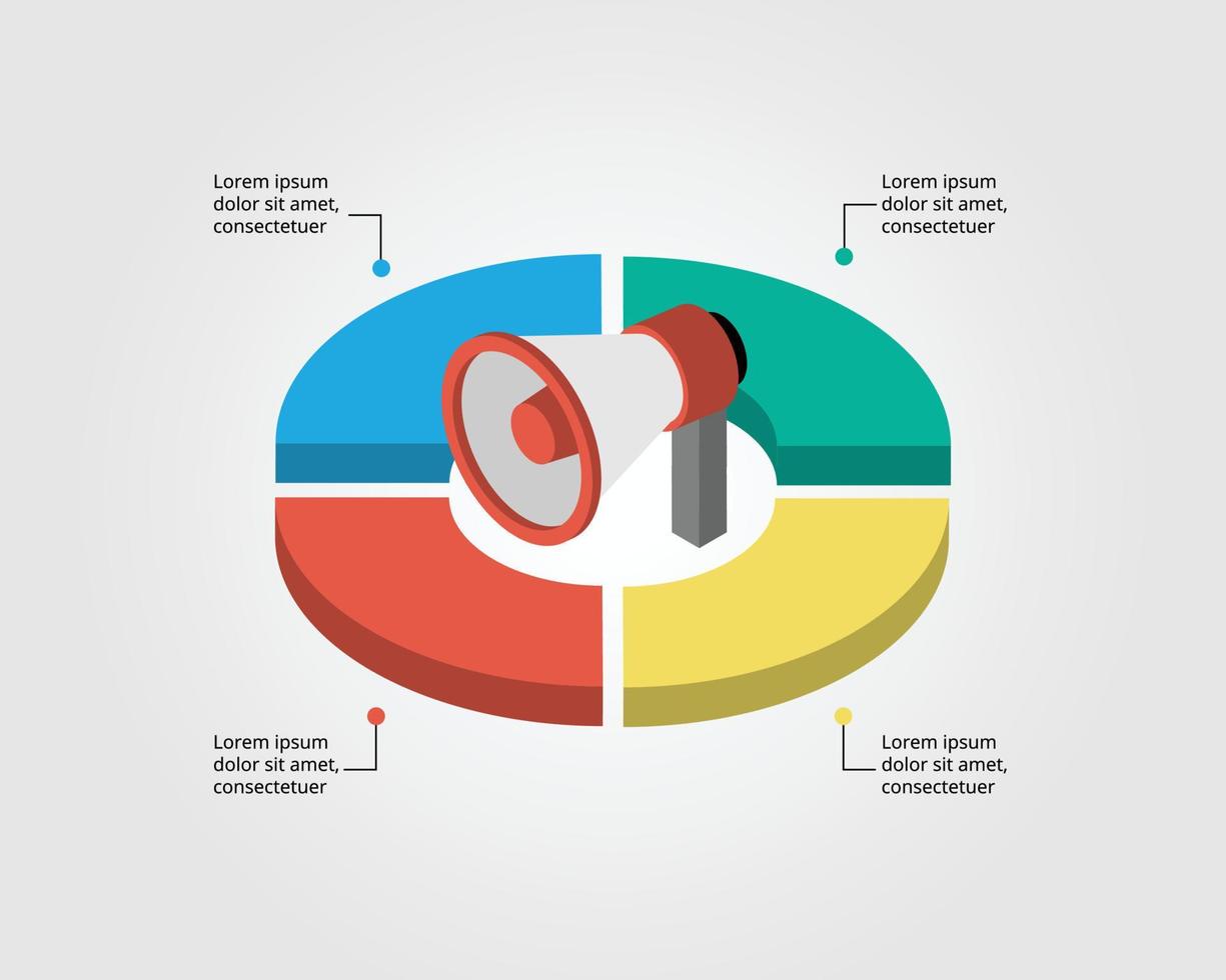 plantilla de gráfico circular con altavoz para infografía de marketing o promoción de 4 elementos vector