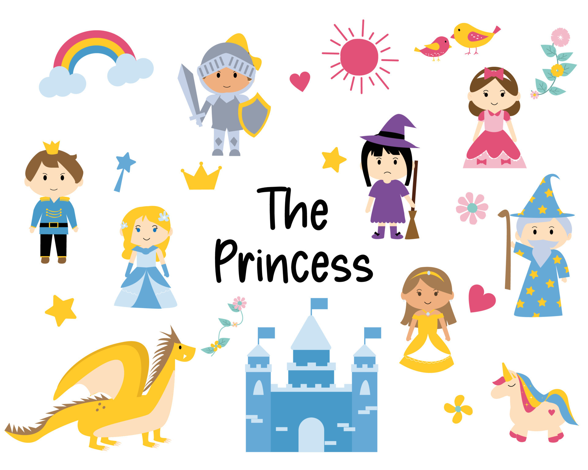 cute princess cartoon set with fairy tale clipart element for decoration  11559016 Vector Art at Vecteezy