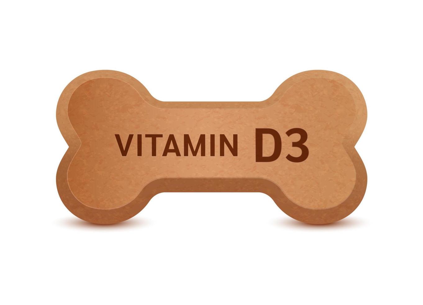 Bone shaped dry food for cats and dogs with vitamin D3 dietary supplement bones canine arthritis osteoarthritis. On a white background vector 3D. Can use for advertising pet food.