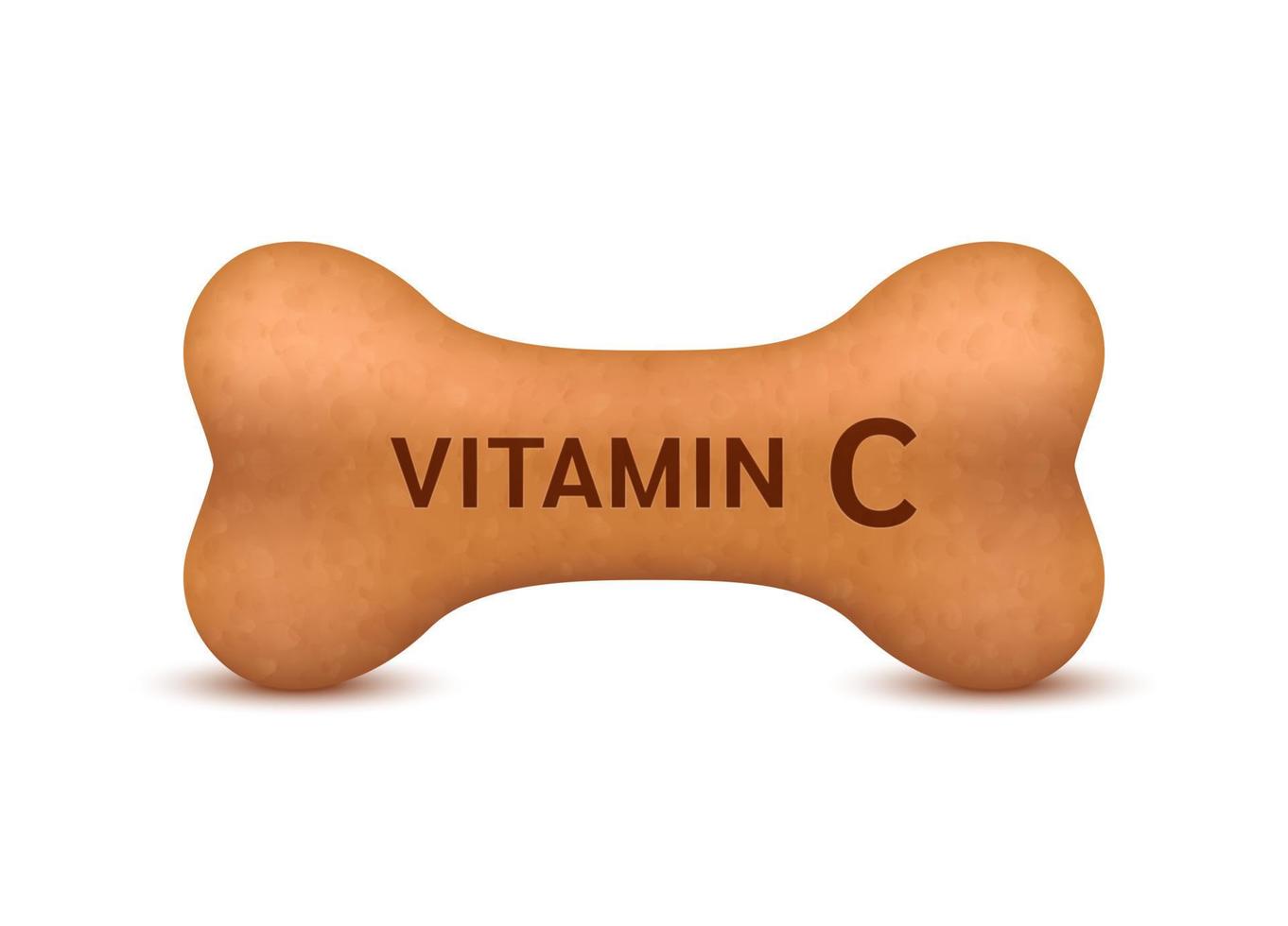 Bone shaped dry food for cats and dogs with vitamin C dietary supplement bones canine arthritis osteoarthritis. On a white background vector 3D. Can use for advertising pet food.