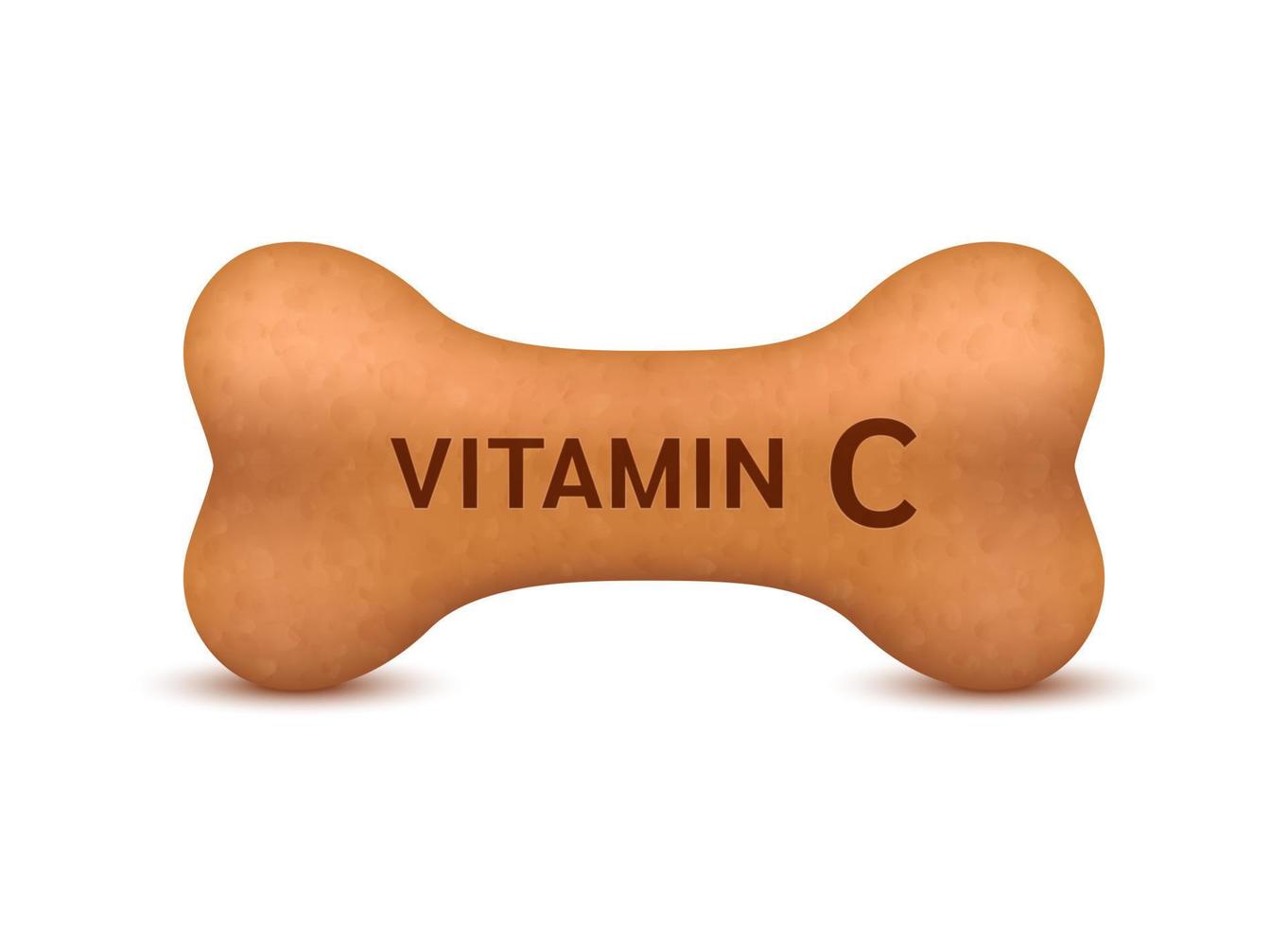 Alimento seco en forma de hueso para gatos y perros con suplemento dietético de vitamina c huesos artritis canina artrosis. sobre un fondo blanco vector 3d. puede utilizar para la publicidad de alimentos para mascotas.