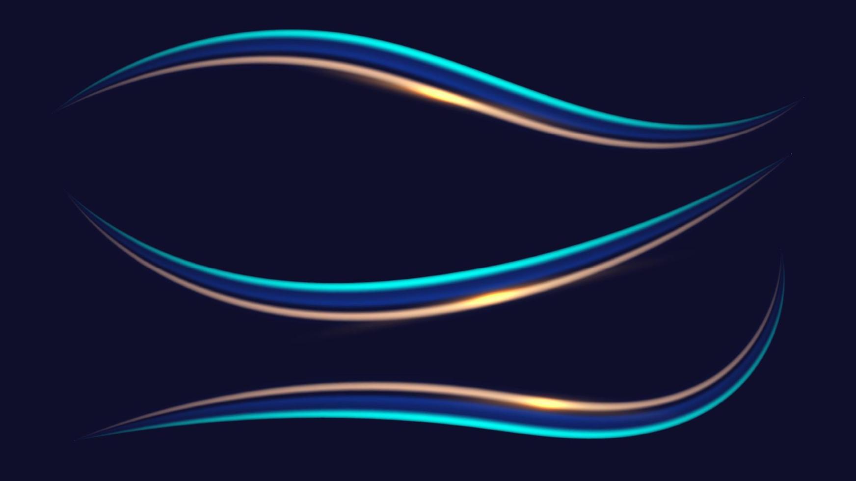 Set of blue glowing lighting effect wave lines elements isolated on dark background vector