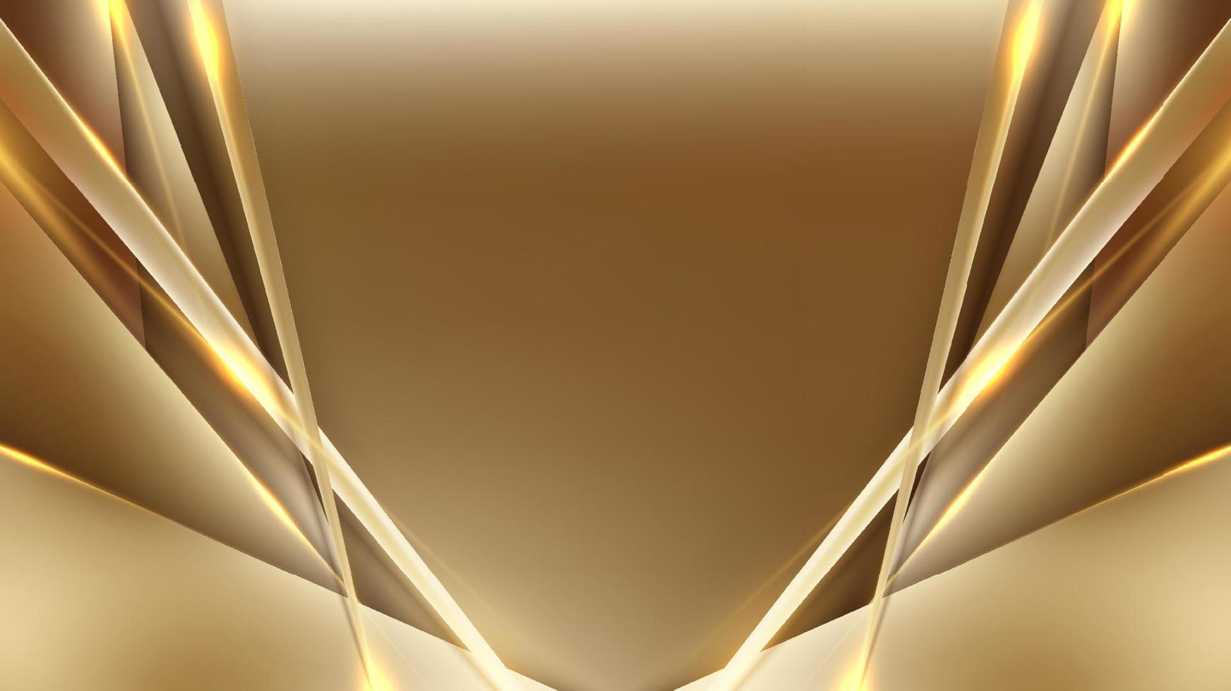 decoración de líneas y rayas doradas 3d de estilo lujoso abstracto con efecto de iluminación sobre fondo dorado vector