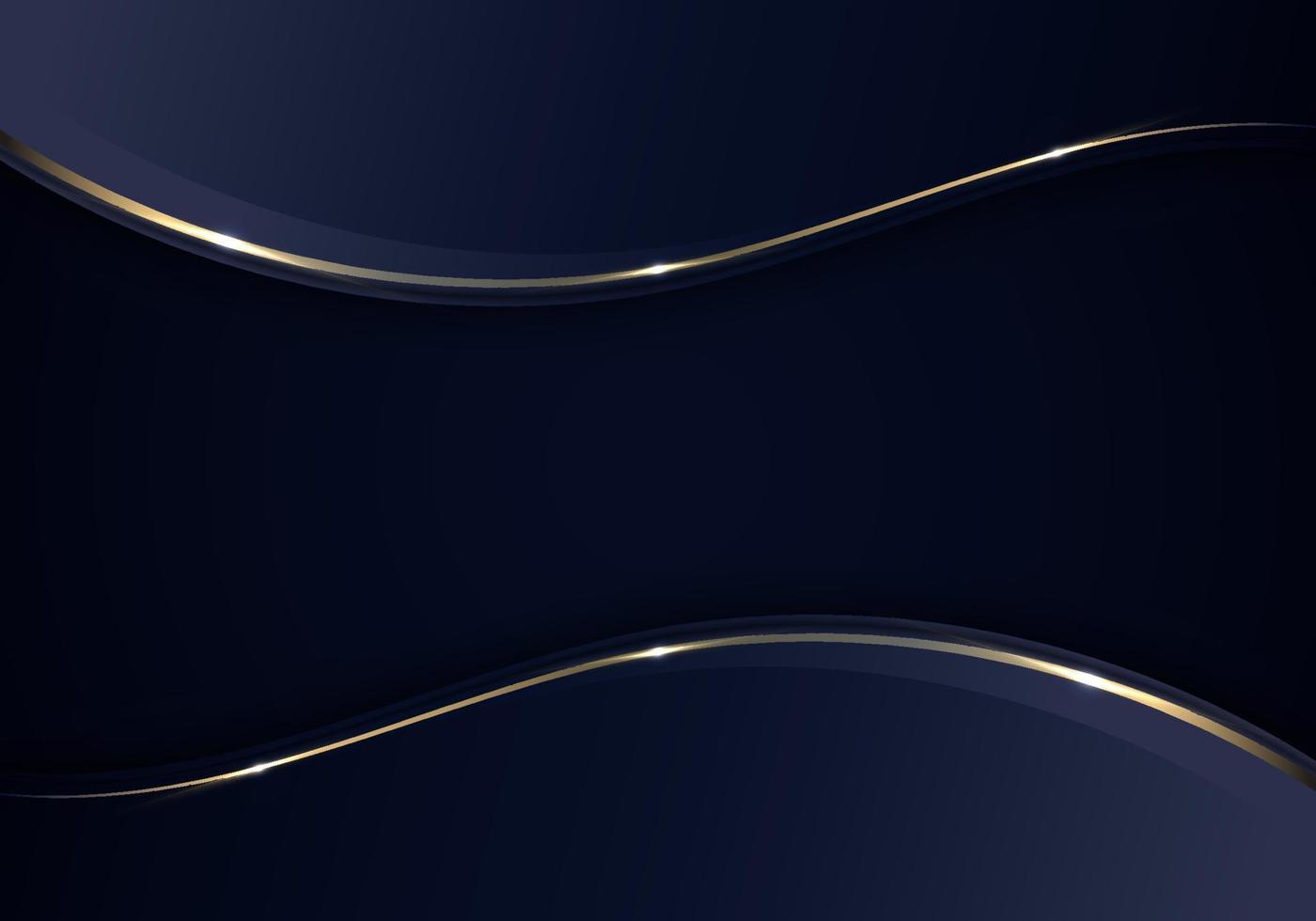 Banner web template abstract blue and golden wave curved lines overlapping layer design on dark blue background luxury style vector