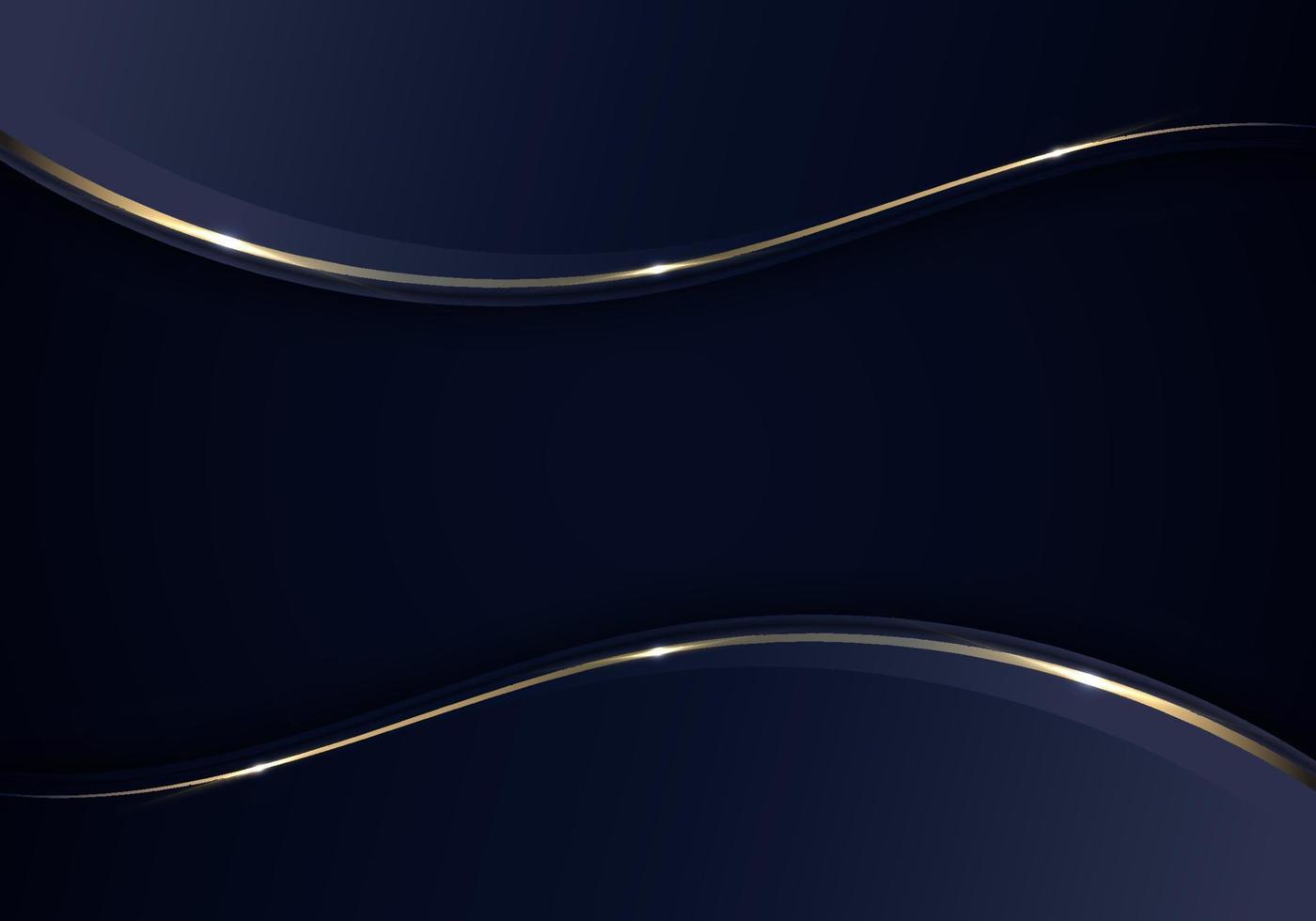 Banner web template abstract blue and golden wave curved lines overlapping layer design on dark blue background luxury style vector