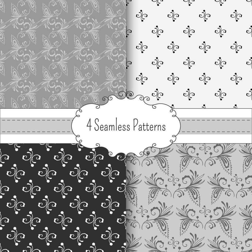 Set of seamless patterns in Boho style. Vector illustration.