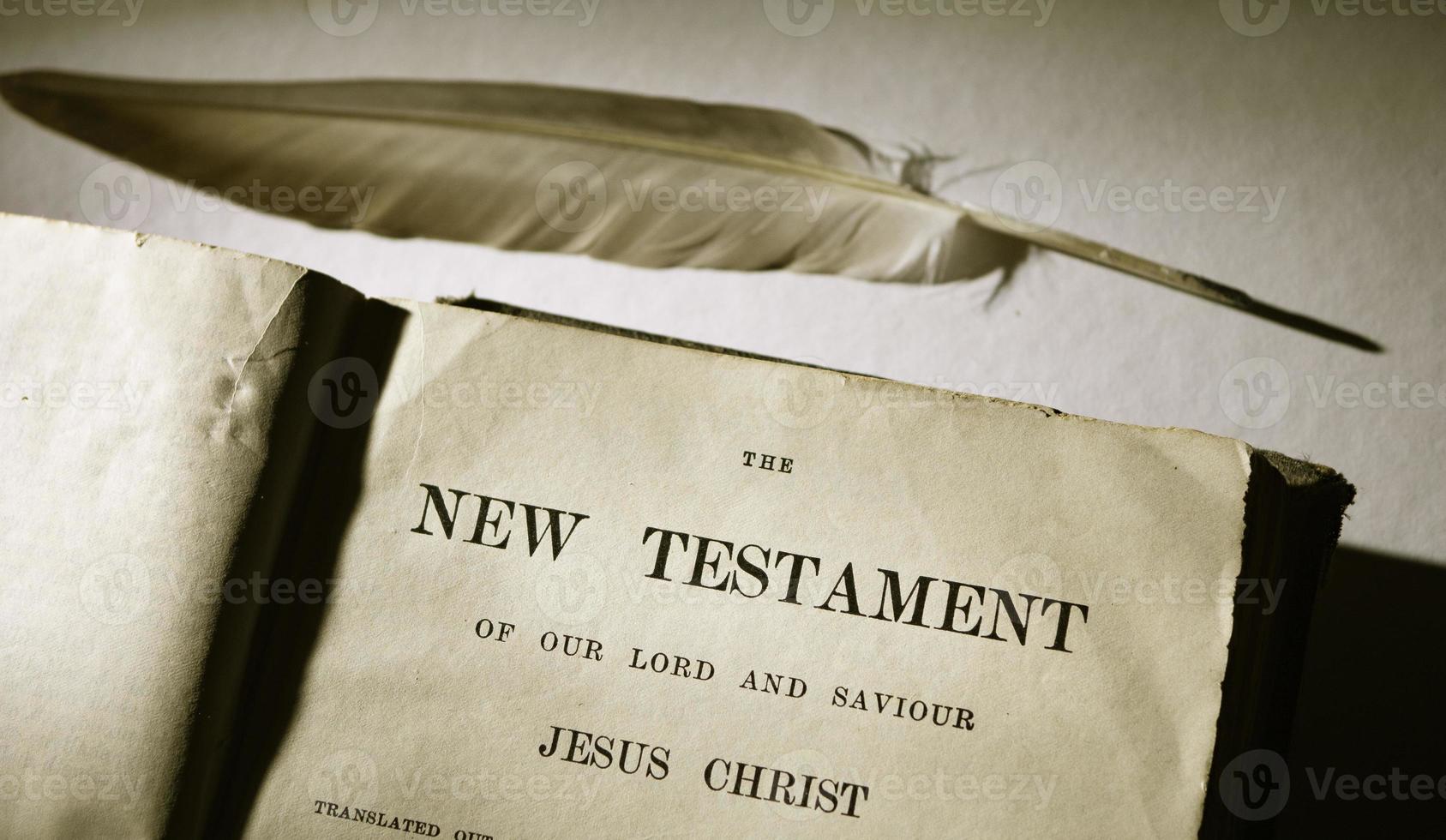 Close up of old Holy bible photo