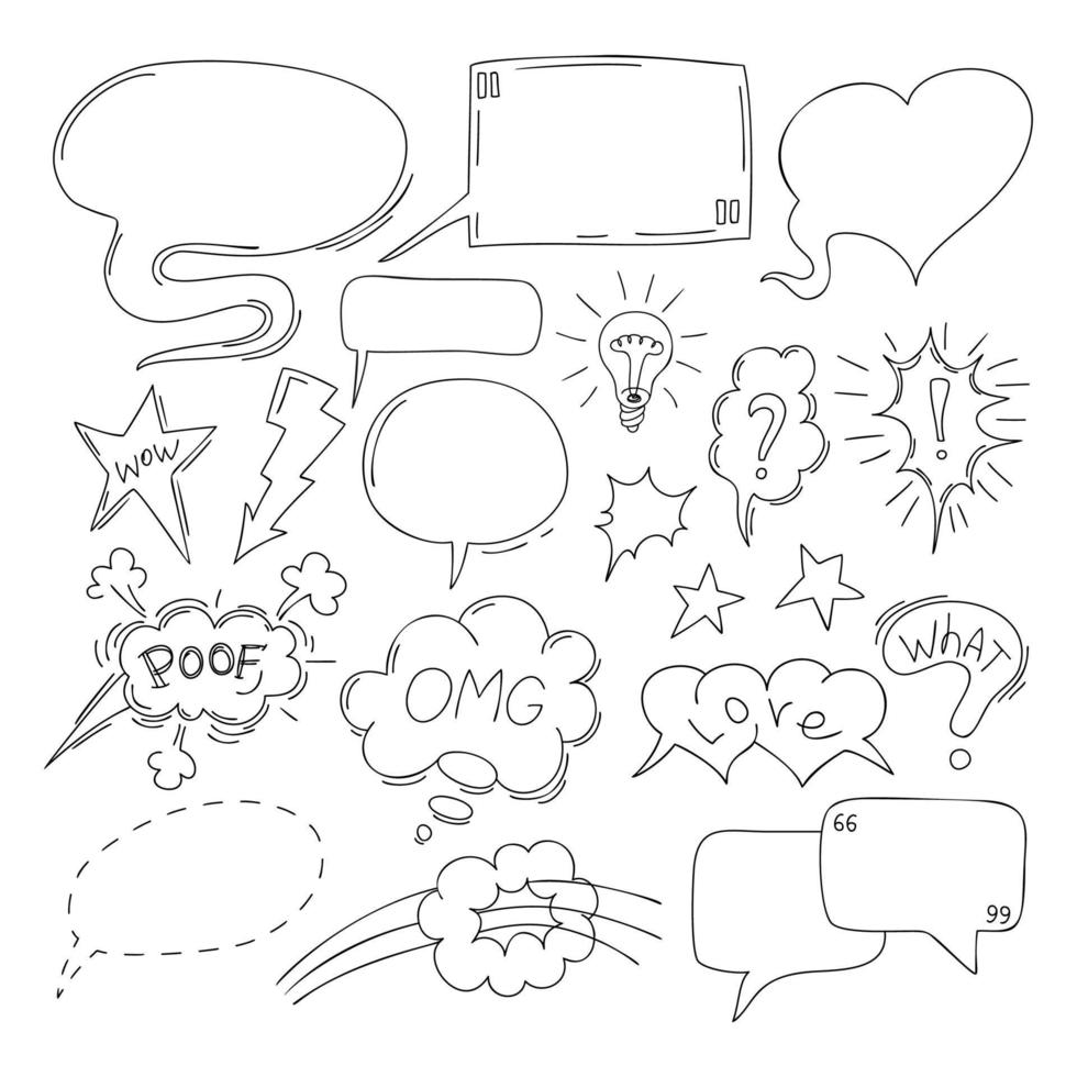 conjunto de burbujas de discurso cómico. dibujado a mano, ilustración vectorial. vector