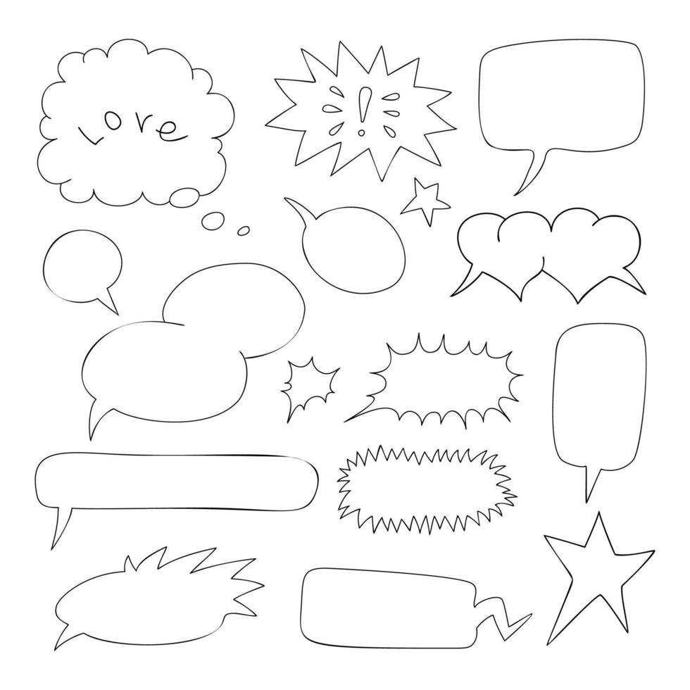 conjunto de burbujas de discurso cómico. dibujado a mano, ilustración vectorial. vector