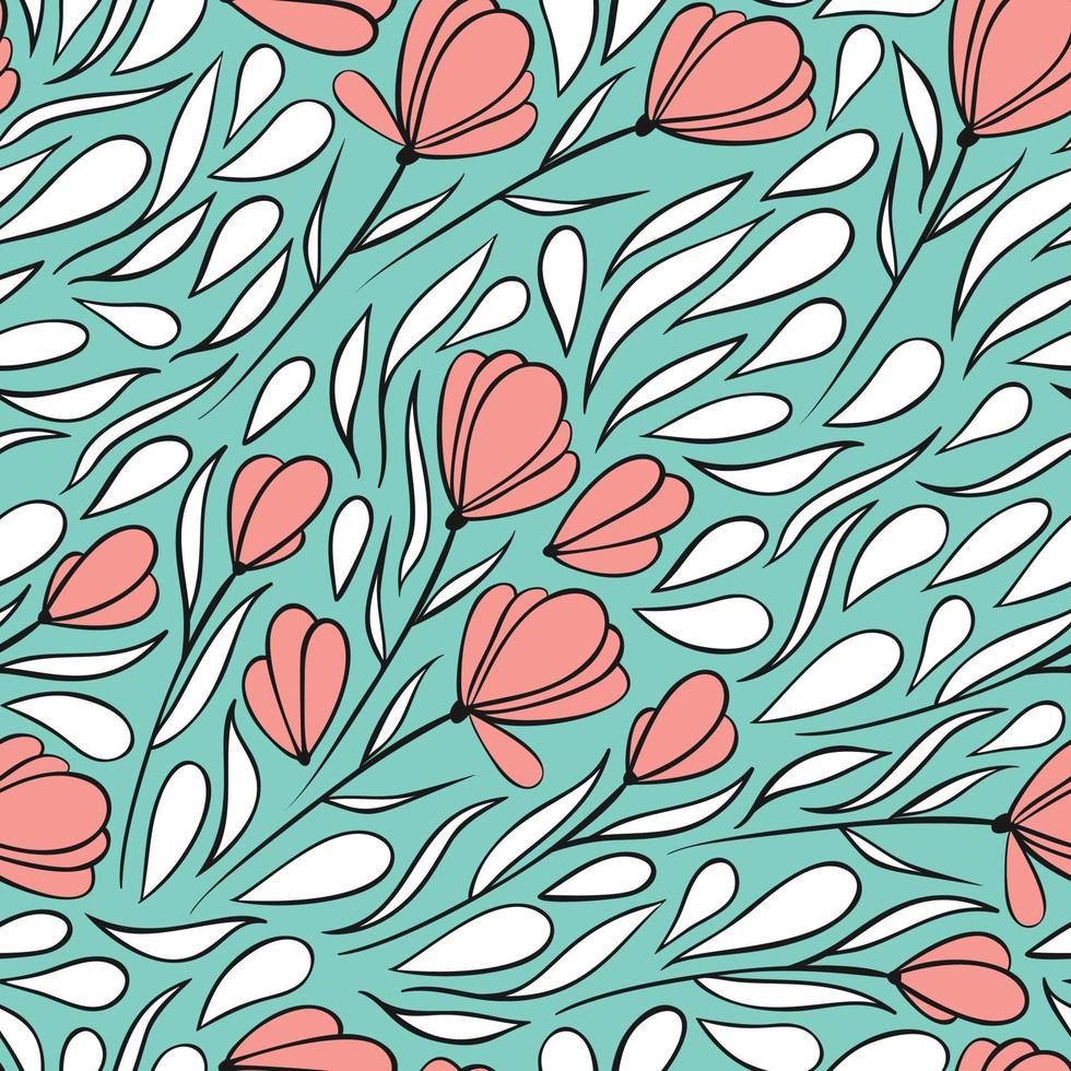 patrón impecable con delicadas flores y hojas. ilustración vectorial vector