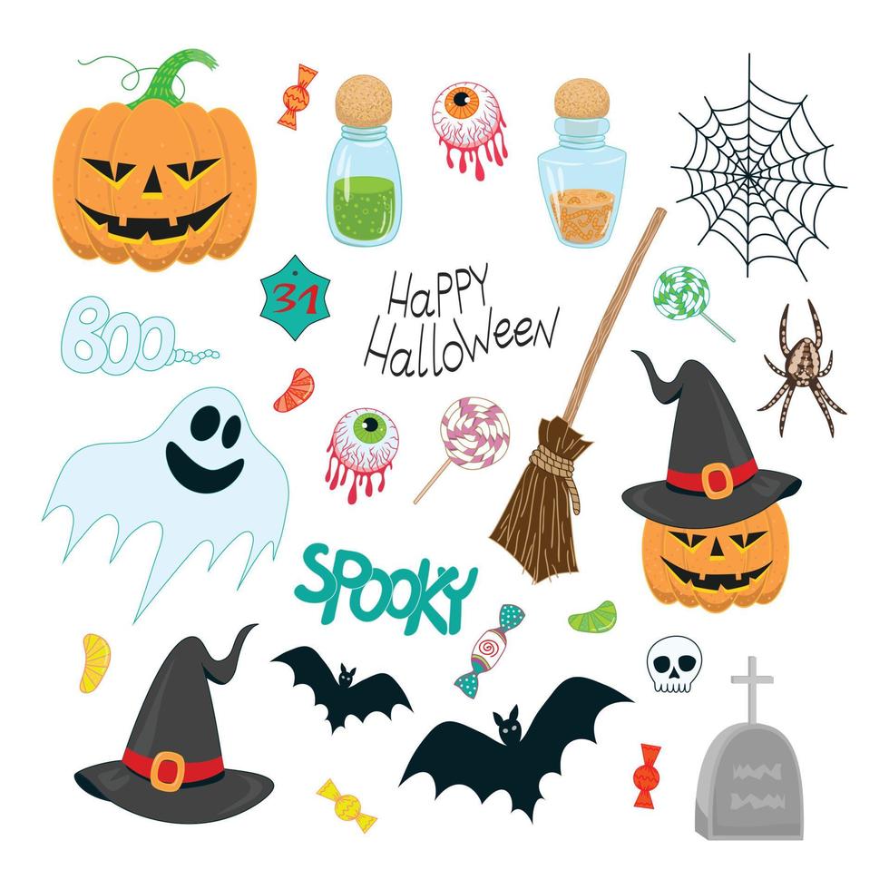 Set of vector illustrations for Halloween isolated on white background