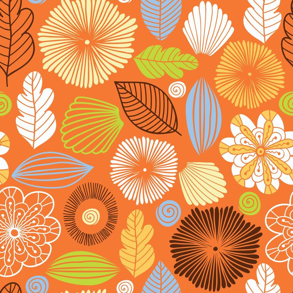 Vector seamless pattern in Scandinavian style with flowers and leaves