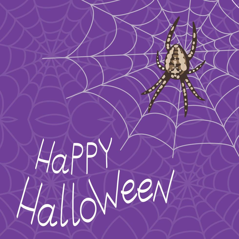 Vector background of happy Halloween with spider web and spider