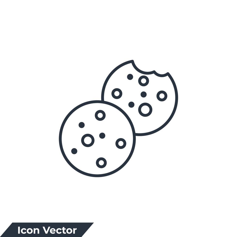 Ilustración de vector de logotipo de icono de cookies. plantilla de símbolo de galletas con trocitos de chocolate para la colección de diseño gráfico y web