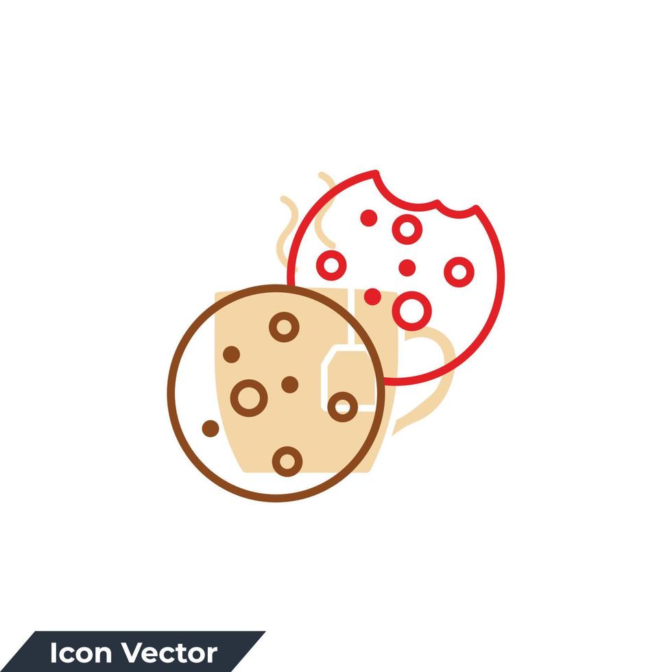 Ilustración de vector de logotipo de icono de cookies. plantilla de símbolo de galletas con trocitos de chocolate para la colección de diseño gráfico y web