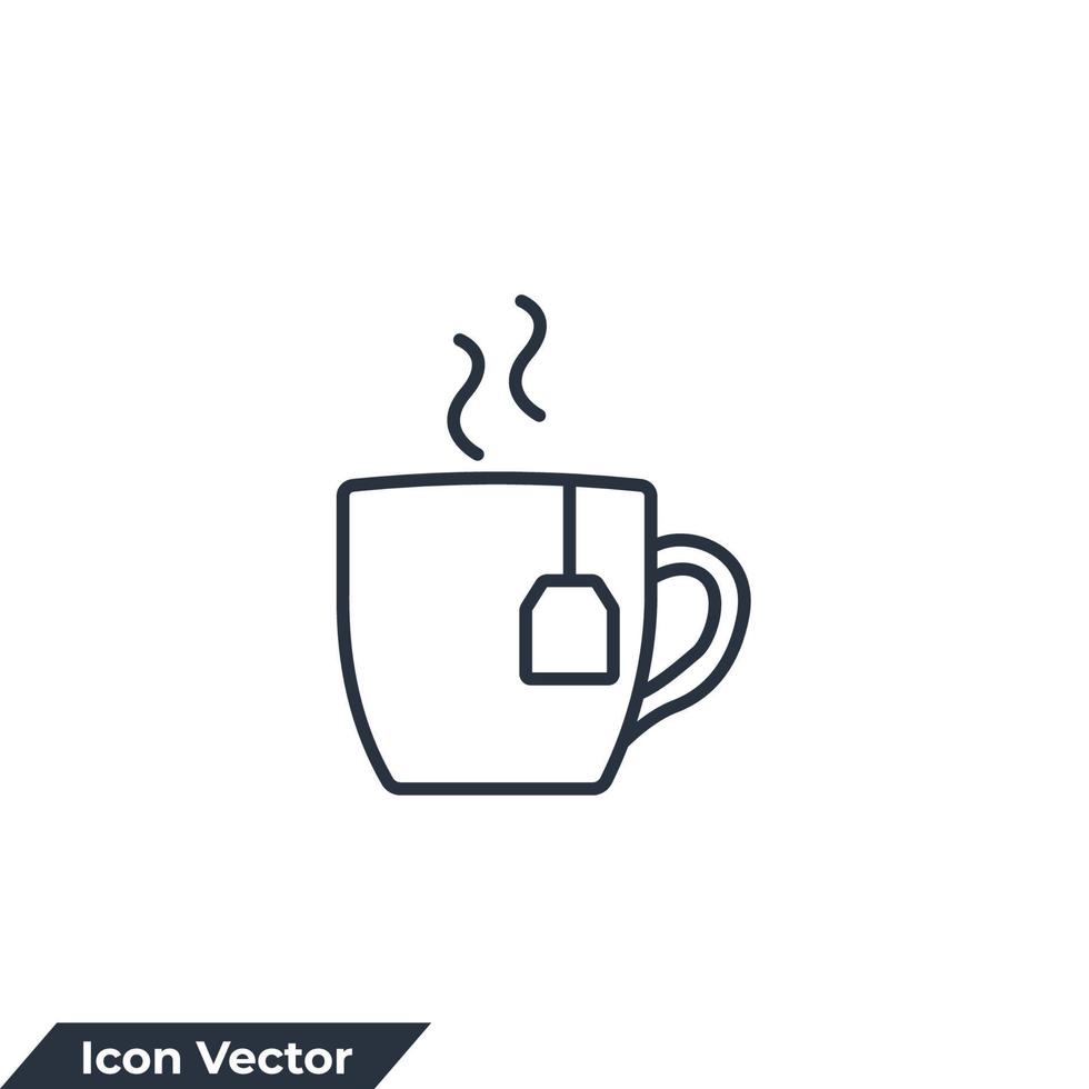 Ilustración de vector de logotipo de icono de taza de té. taza con plantilla de símbolo de bolsita de té para la colección de diseño gráfico y web