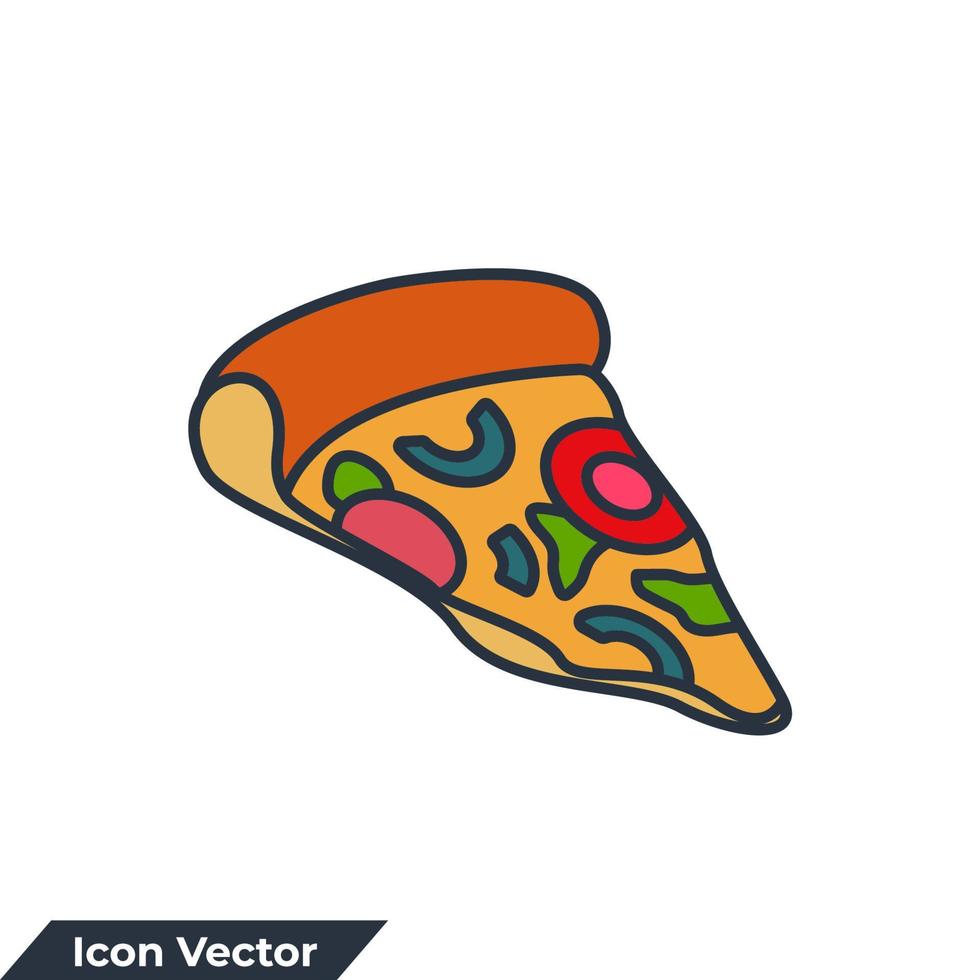 pizza icon logo vector illustration. Pizza slice symbol template for graphic and web design collection