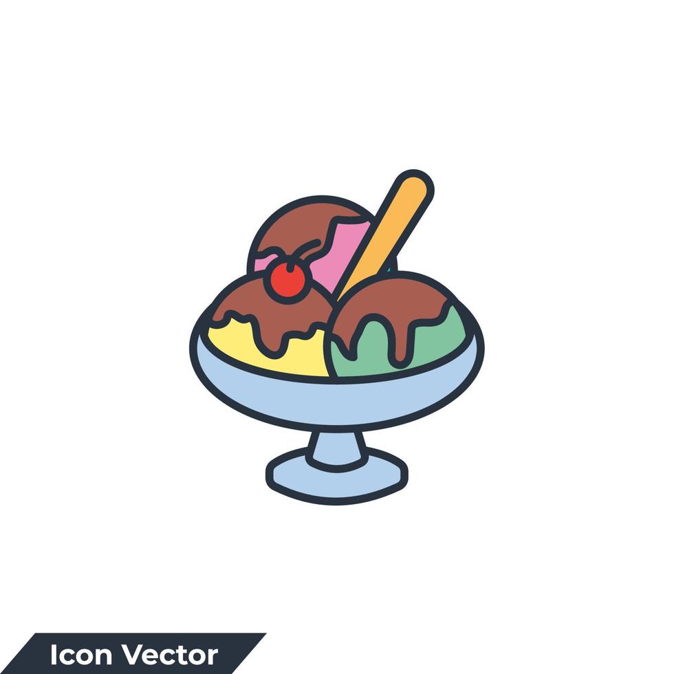 Ilustración de vector de logotipo de icono de tazón de helado. bolas y helado suave en plantilla de símbolo de tazón de vidrio para colección de diseño gráfico y web