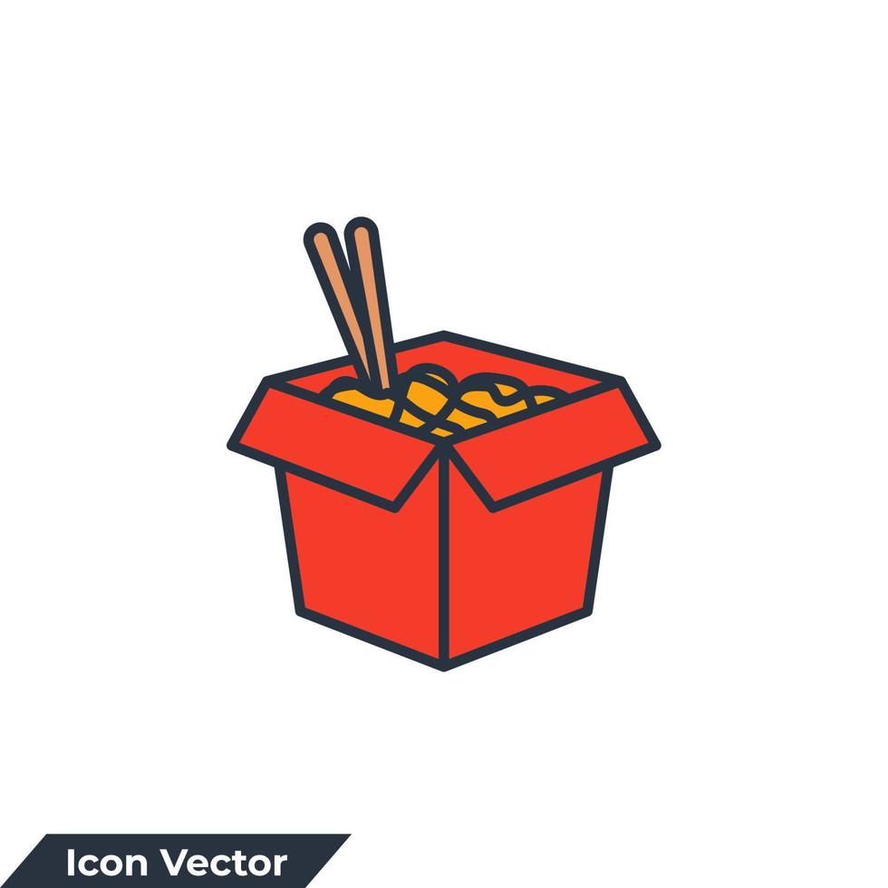 Ilustración de vector de logotipo de icono de caja de wok. fideos asiáticos en plantilla de símbolo de caja para colección de diseño gráfico y web