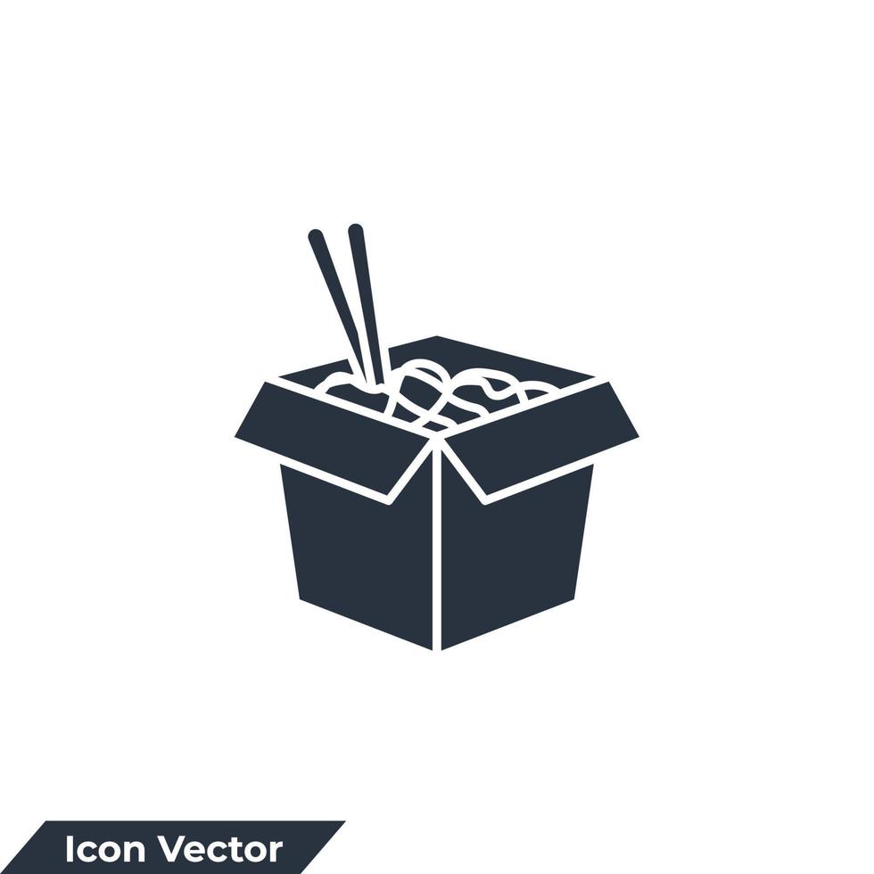 Ilustración de vector de logotipo de icono de caja de wok. fideos asiáticos en plantilla de símbolo de caja para colección de diseño gráfico y web