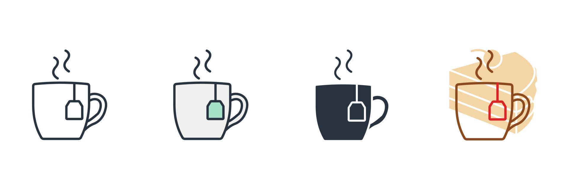 Ilustración de vector de logotipo de icono de taza de té. taza con plantilla de símbolo de bolsita de té para la colección de diseño gráfico y web