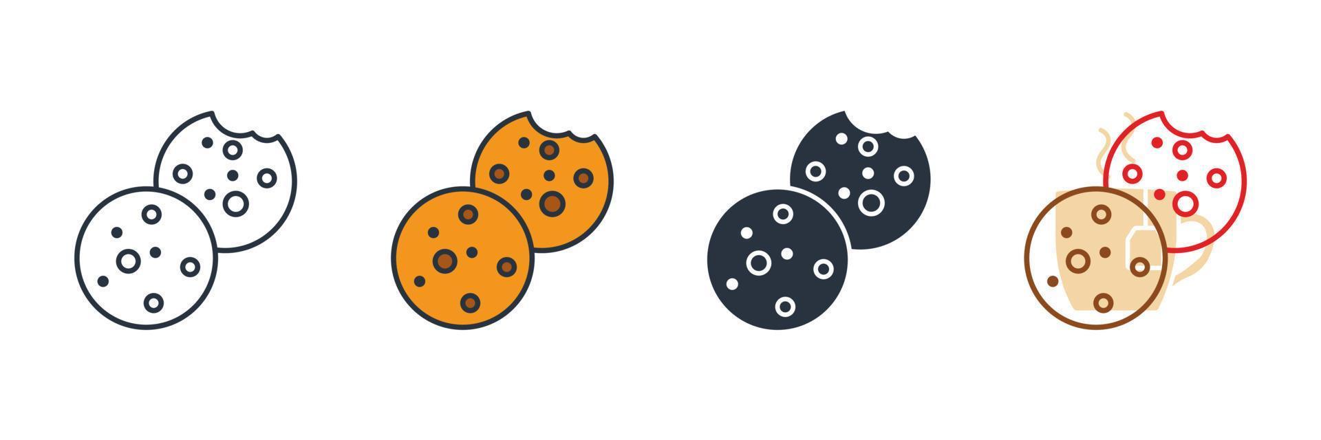 Ilustración de vector de logotipo de icono de cookies. plantilla de símbolo de galletas con trocitos de chocolate para la colección de diseño gráfico y web