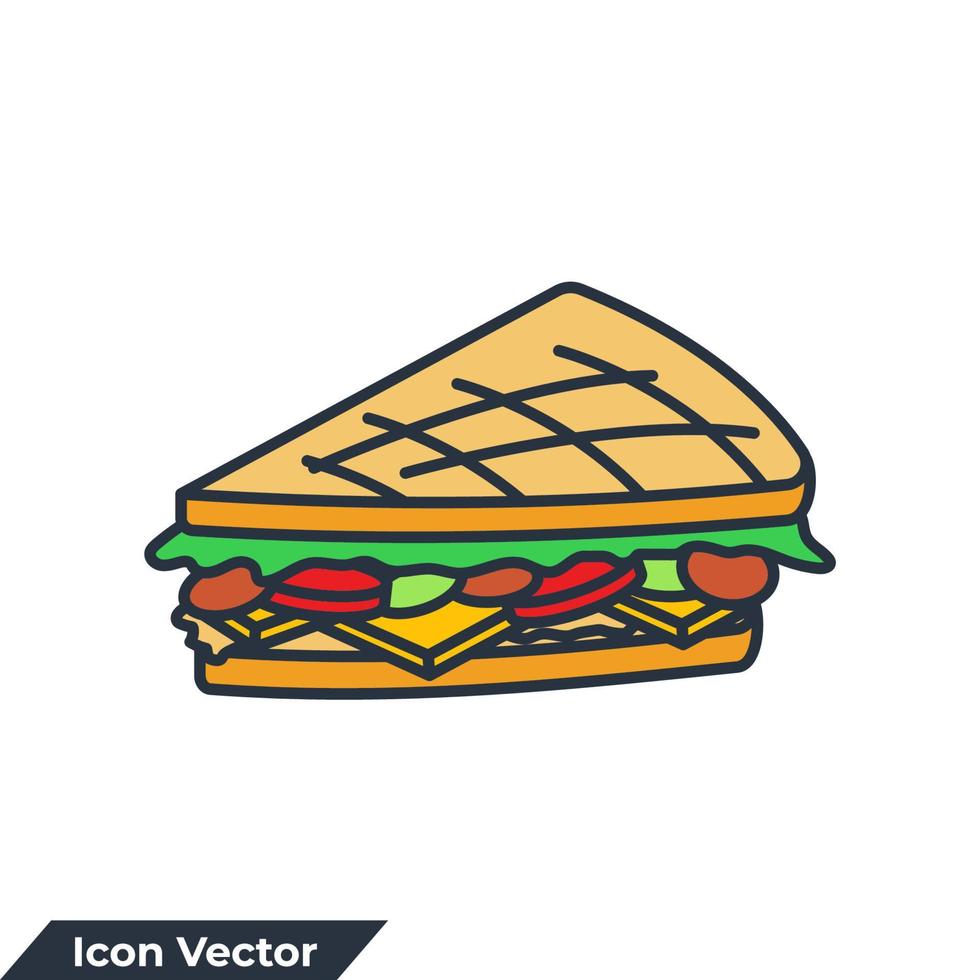 Ilustración de vector de logotipo de icono de sándwich. sándwich para el desayuno y el almuerzo plantilla de símbolos para la colección de diseño gráfico y web