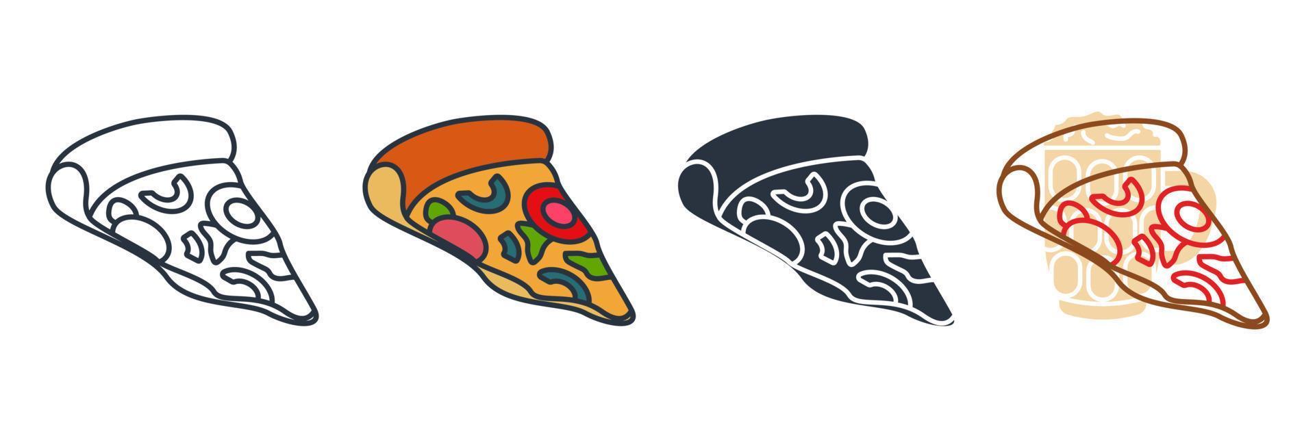 pizza icon logo vector illustration. Pizza slice symbol template for graphic and web design collection