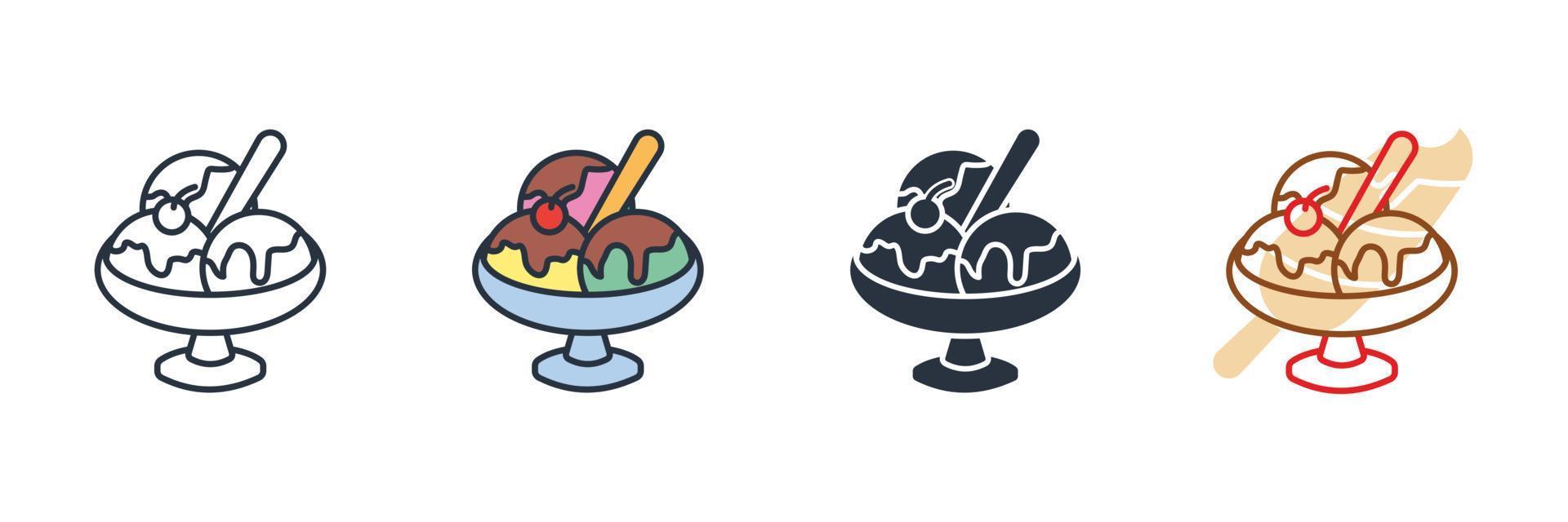 Ilustración de vector de logotipo de icono de tazón de helado. bolas y helado suave en plantilla de símbolo de tazón de vidrio para colección de diseño gráfico y web