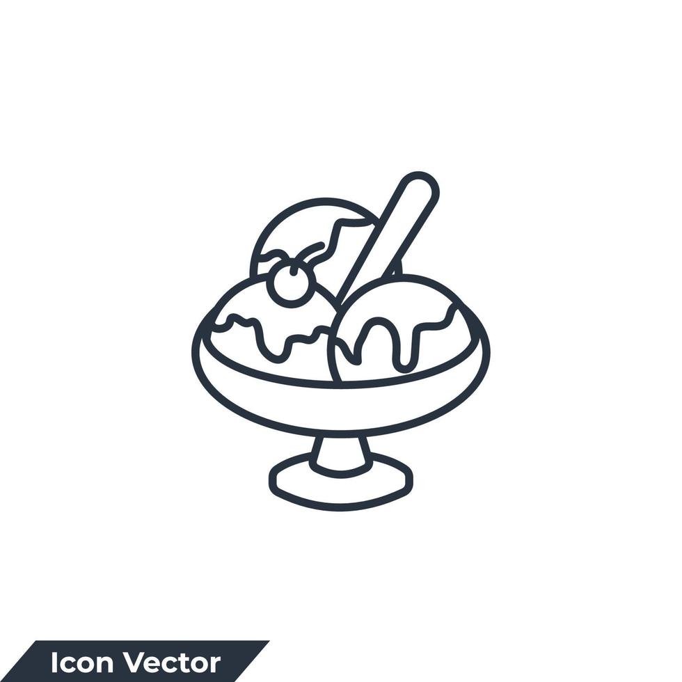 Ilustración de vector de logotipo de icono de tazón de helado. bolas y helado suave en plantilla de símbolo de tazón de vidrio para colección de diseño gráfico y web