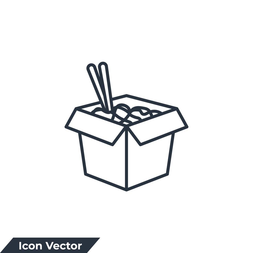 Ilustración de vector de logotipo de icono de caja de wok. fideos asiáticos en plantilla de símbolo de caja para colección de diseño gráfico y web