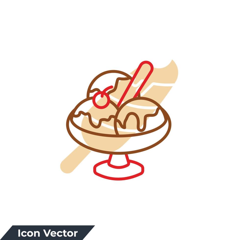 Ilustración de vector de logotipo de icono de tazón de helado. bolas y helado suave en plantilla de símbolo de tazón de vidrio para colección de diseño gráfico y web