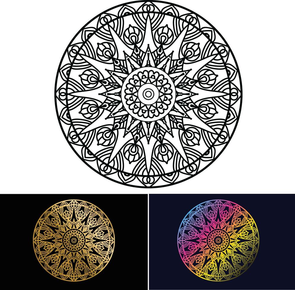 fondo de diseño de mandala ornamental negro, diseño de mandala, diseño de papel tapiz de arte de libro de colores de patrón de mandala, mandala en blanco y negro vector