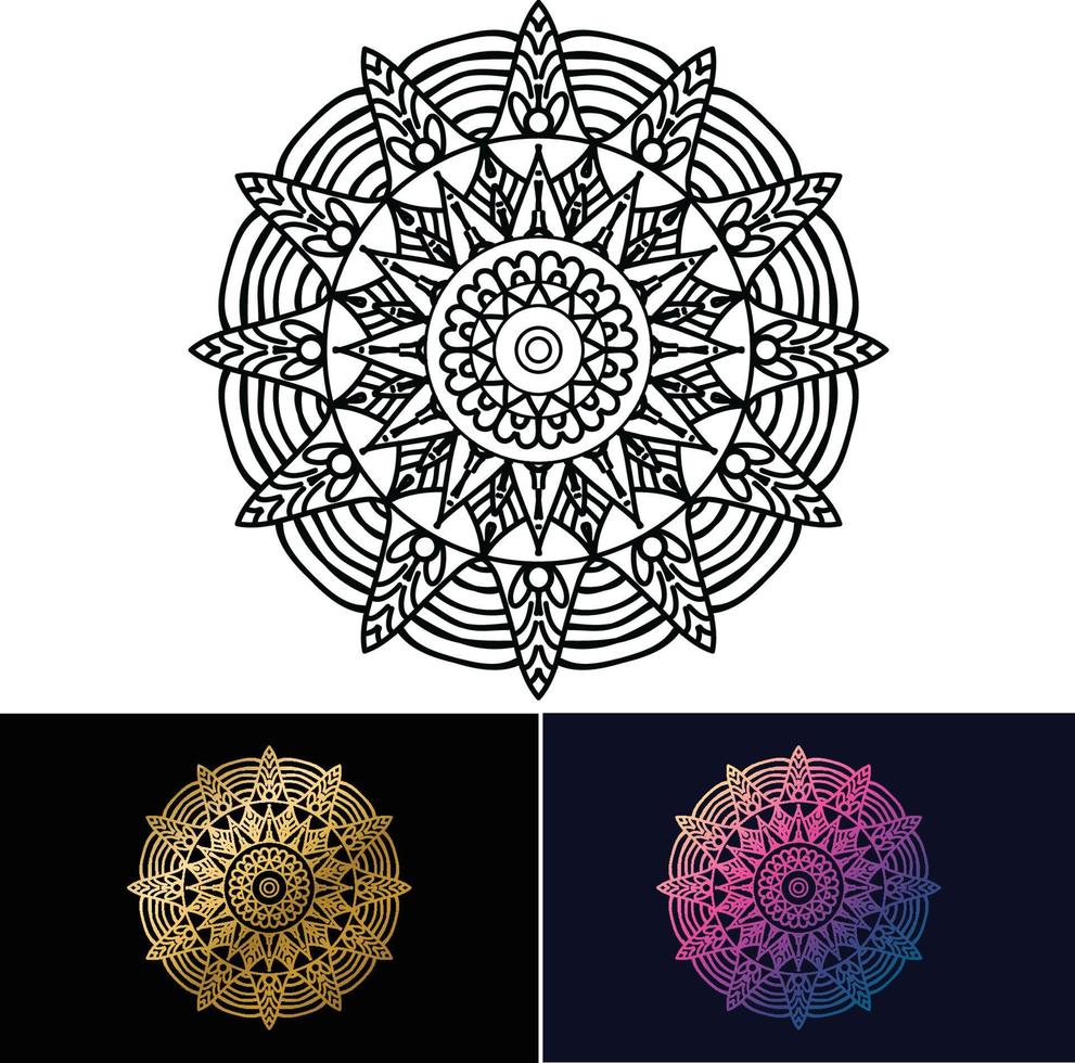 fondo de diseño de mandala ornamental negro, diseño de mandala, diseño de papel tapiz de arte de libro de colores de patrón de mandala, mandala en blanco y negro vector