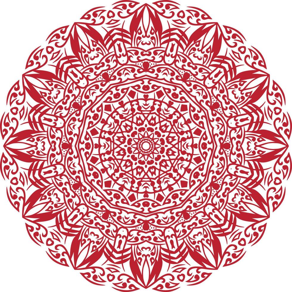 Red Color Mandala on white isolated background. vector