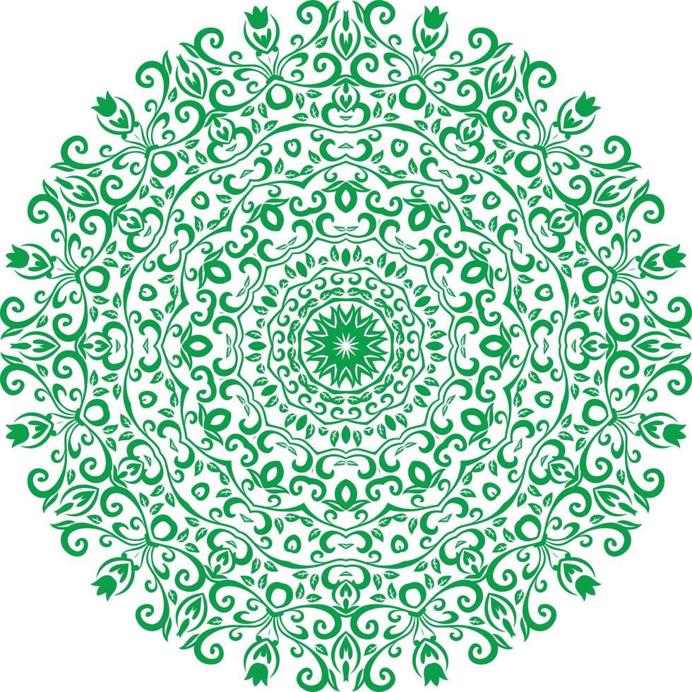 Green Color Mandala on white isolated background. vector