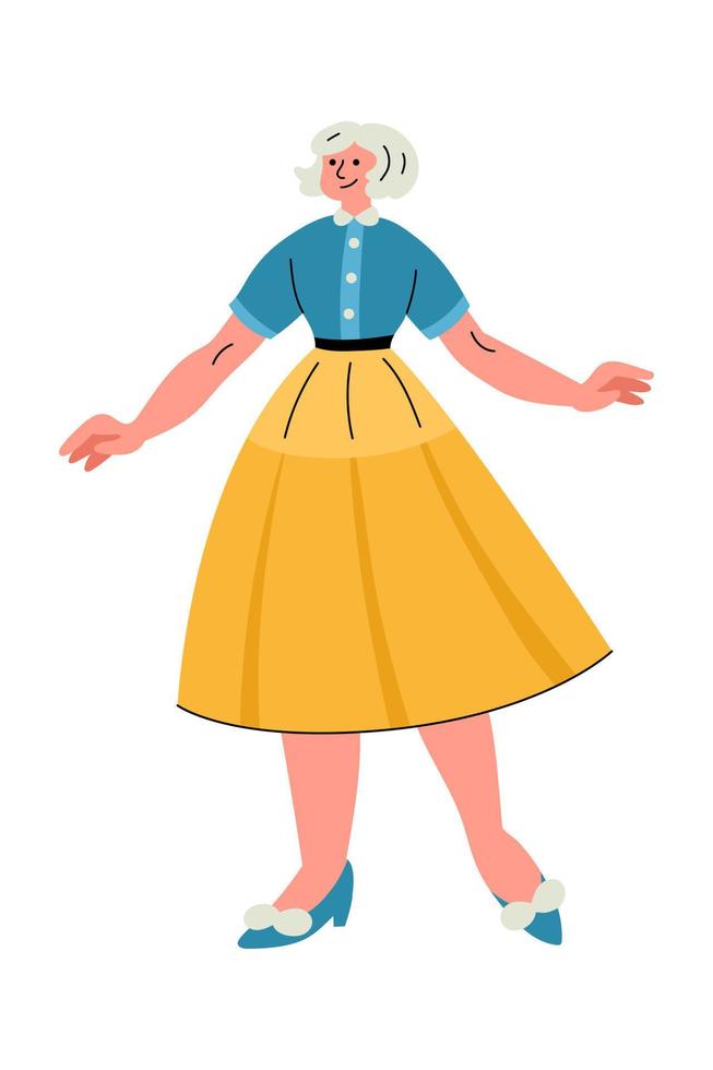 Cheerful women in retro 1960s clothes with open hands vector