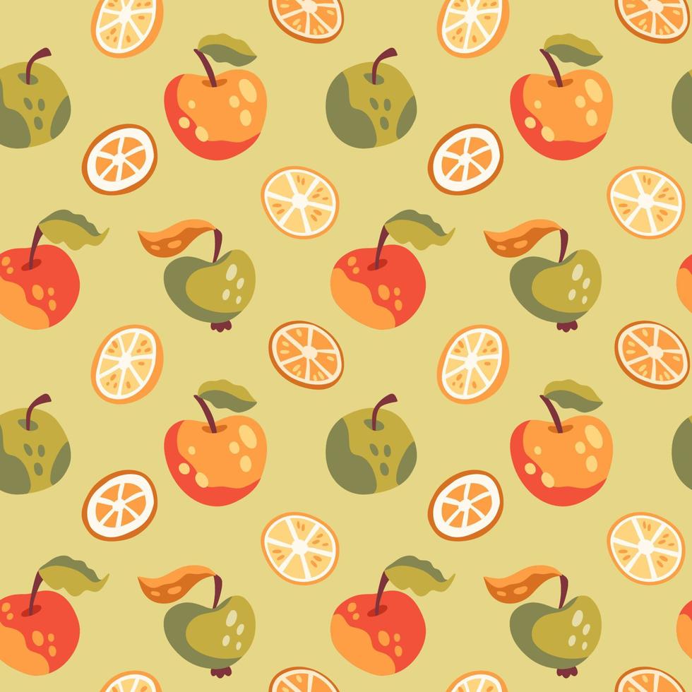 Seamless pattern with apples and citrus slices vector