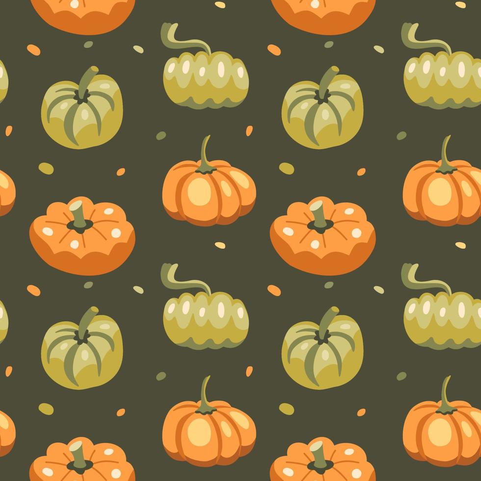 Seamless pattern with orange and green pumpkins vector