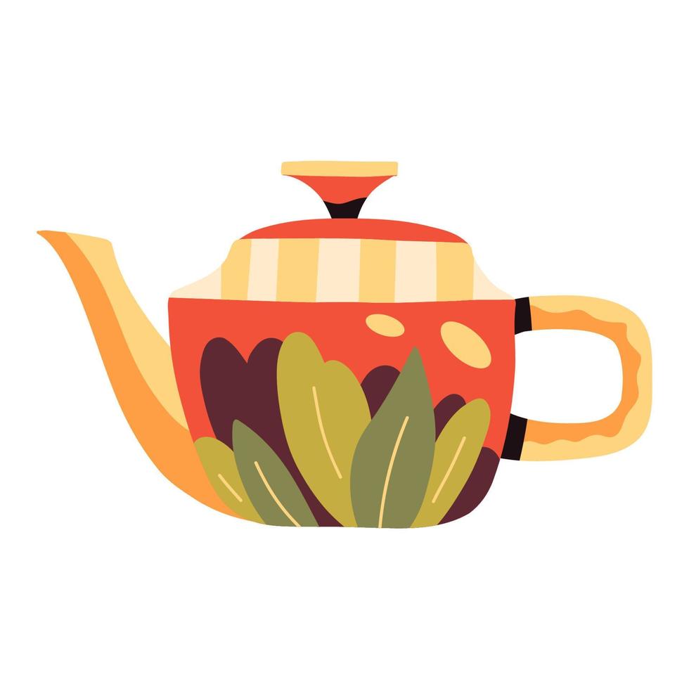 Autumn teapot decorated with leaves vector