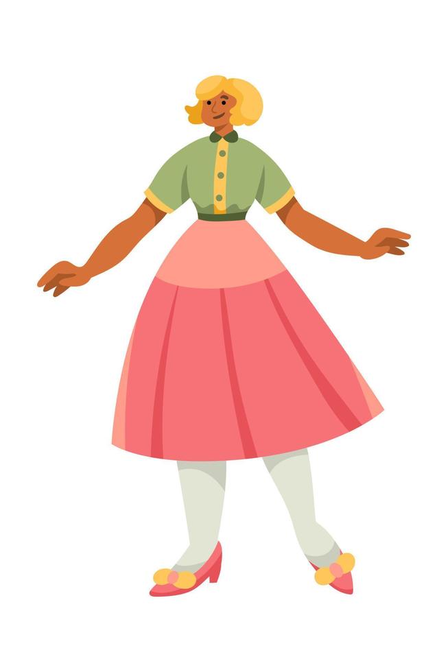 Cheerful women in retro 1960s clothes with open hands vector