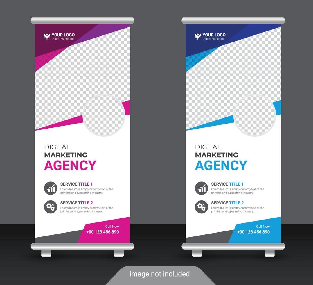 Corporate colorful roll up standee banner design template vector