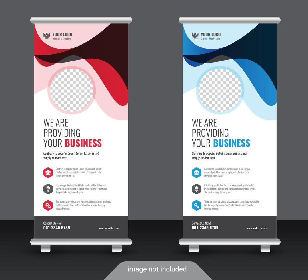 Corporate colorful roll up standee banner design template vector