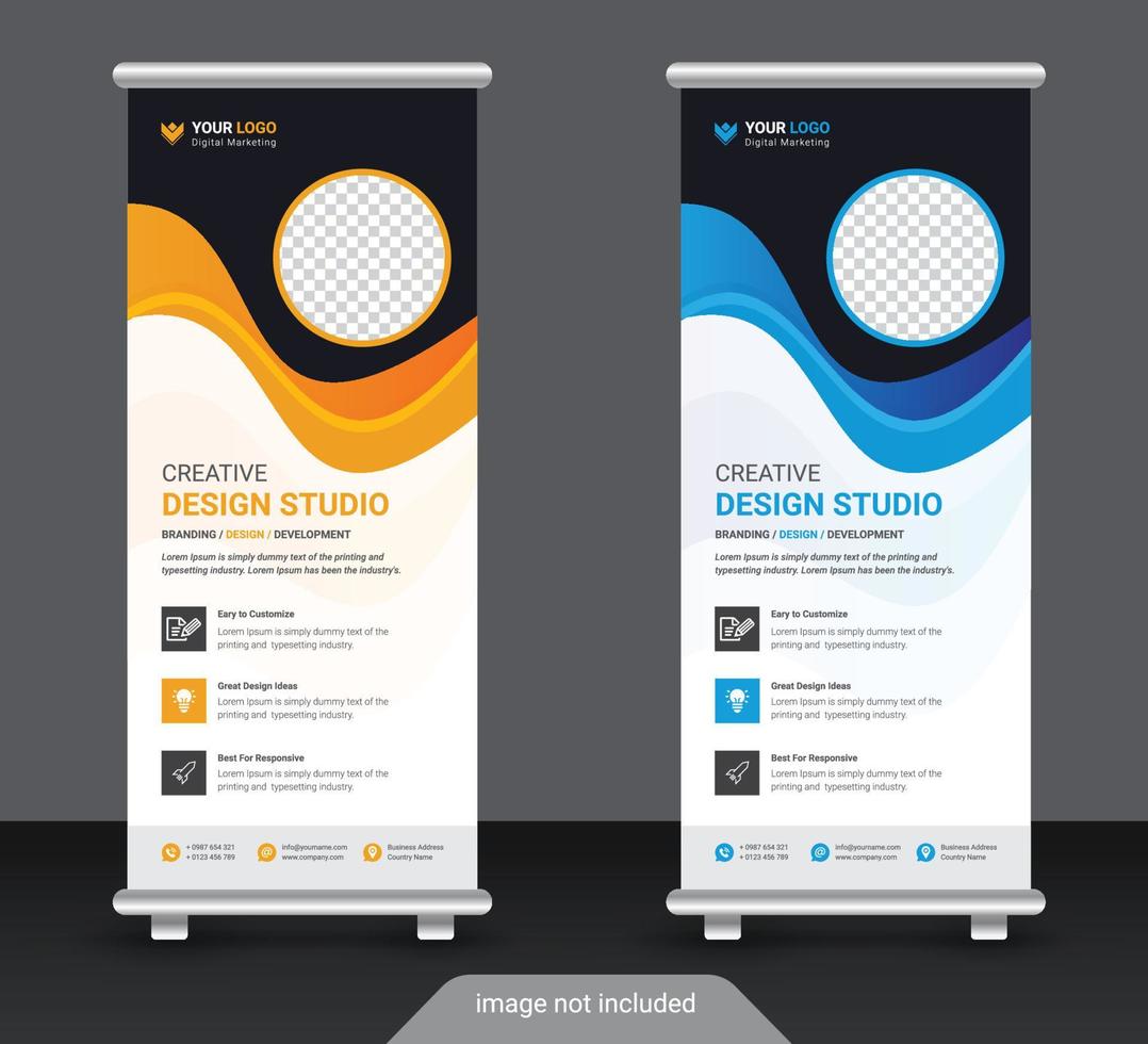 Modern corporate colorful roll up standee banner design template vector