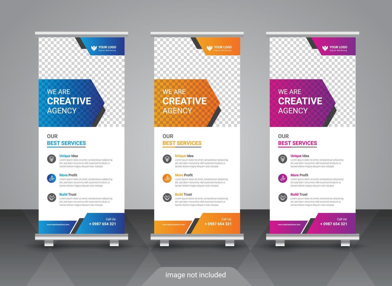 Modern corporate colorful roll up standee banner design template vector