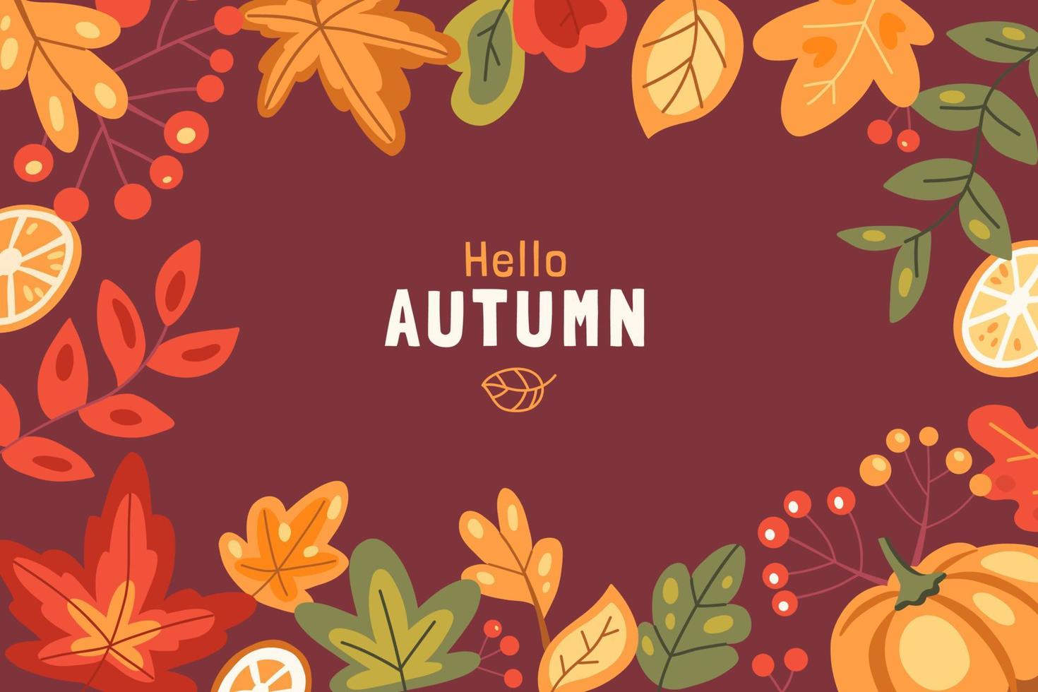 Autumn background with fall leaves and berries and place for text vector