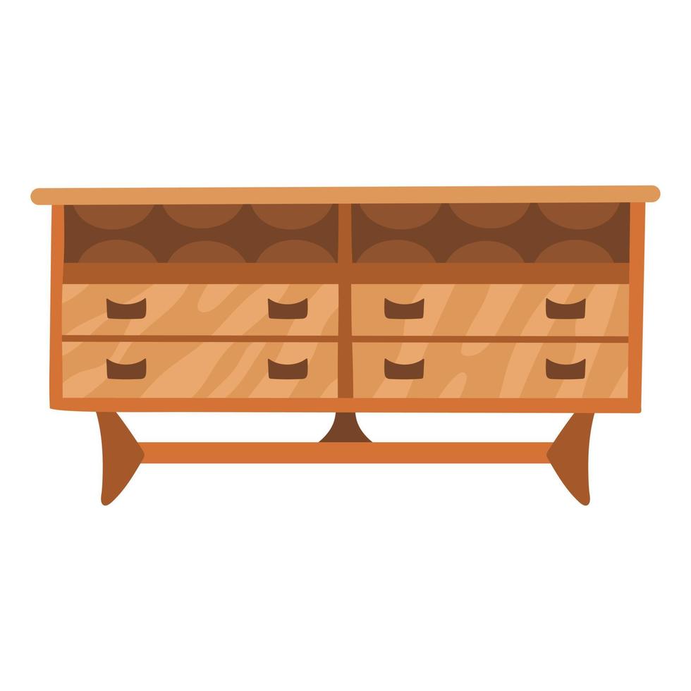 Retro wooden cabinet with shelves, mid-century modern furniture vector