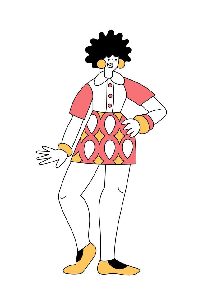 Cheerful women in retro 1960s clothes standing, arms akimbo vector